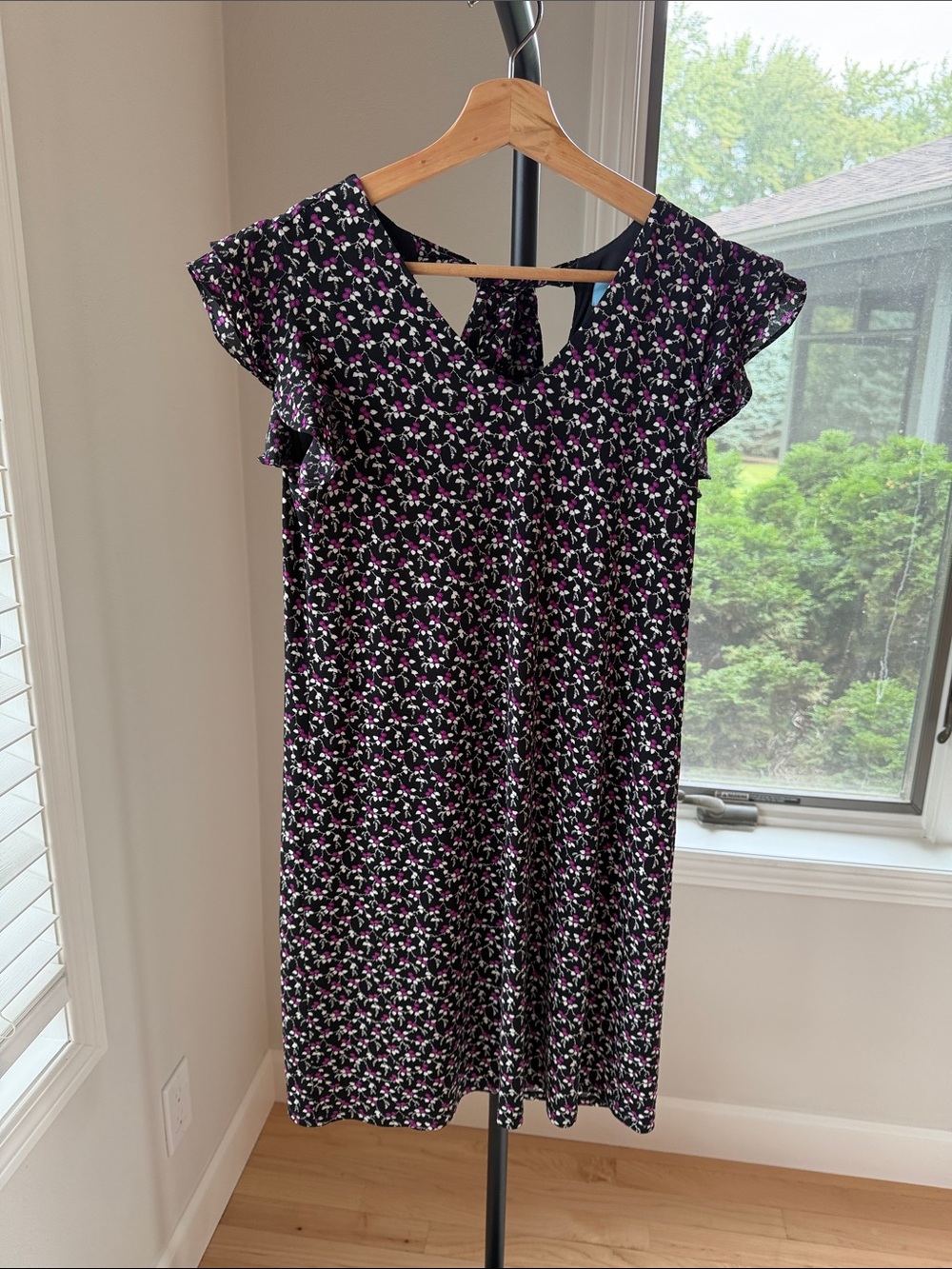 CeCe Black Dress with Purple and White Floral Print